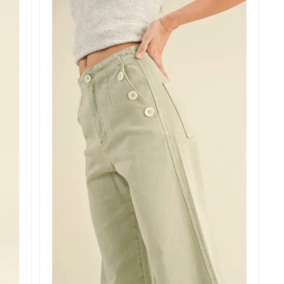Miou Muse Wide Leg Sailor Pants in Sage - Picture 2 of 9